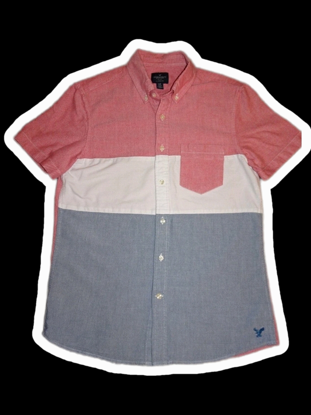 American Eagle Outfitters Red White Blue Short Sleeve Button Up Shirt Size Small